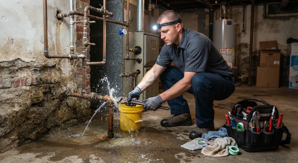 emergency leak repair Fair Lawn NJ technician isolating burst water line