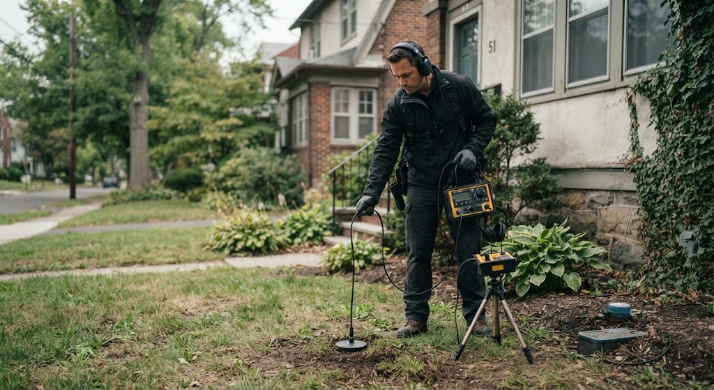 underground water line leak detection Fair Lawn technician tracing buried supply pipe